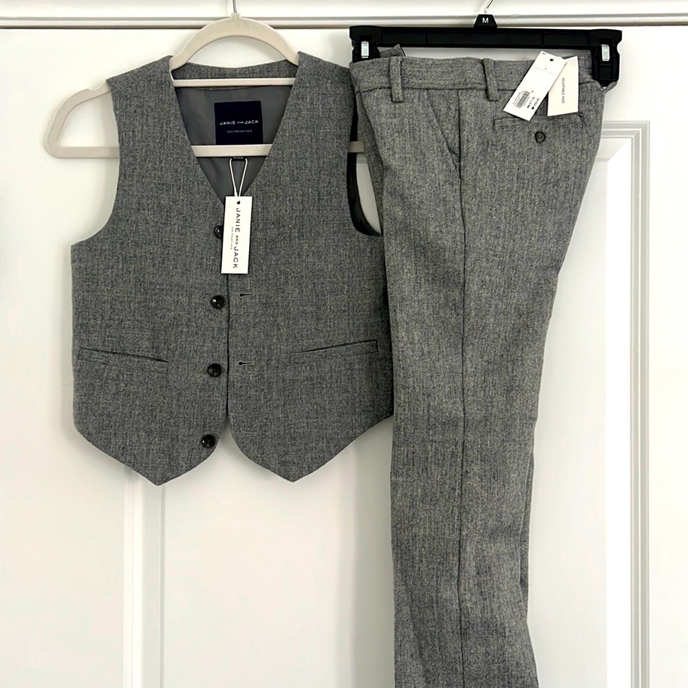 Janie and Jack matching herringbone wool blend vest and slim fit slacks